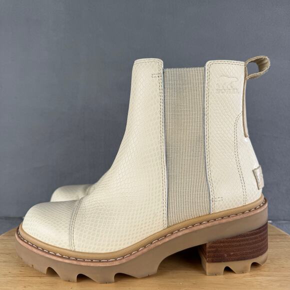 Sorel Joan Now Chelsea Boot Cream Full Grain Leather Women’s Size 8.5 US - Picture 1 of 8